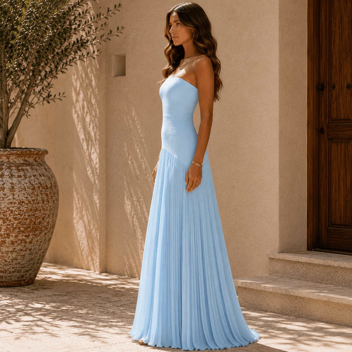 Vestido con hombros al aire
