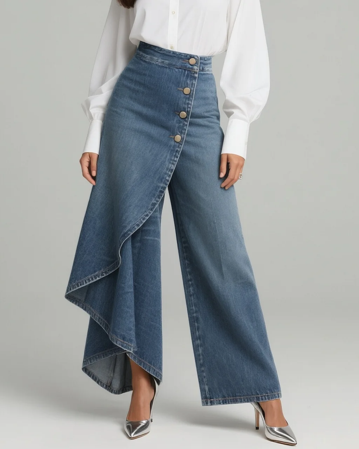 Pantalón de Talle Alto con Pierna Ancha y Corte Relajado en Diseño Elegante