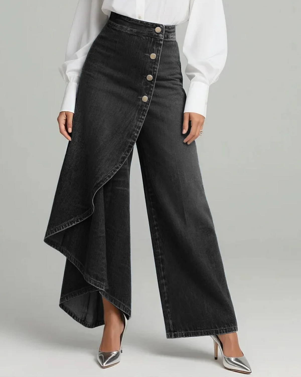 Pantalón de Talle Alto con Pierna Ancha y Corte Relajado en Diseño Elegante