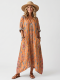 Vestido midi oversize estampado con cuello de solapa y bolsillos