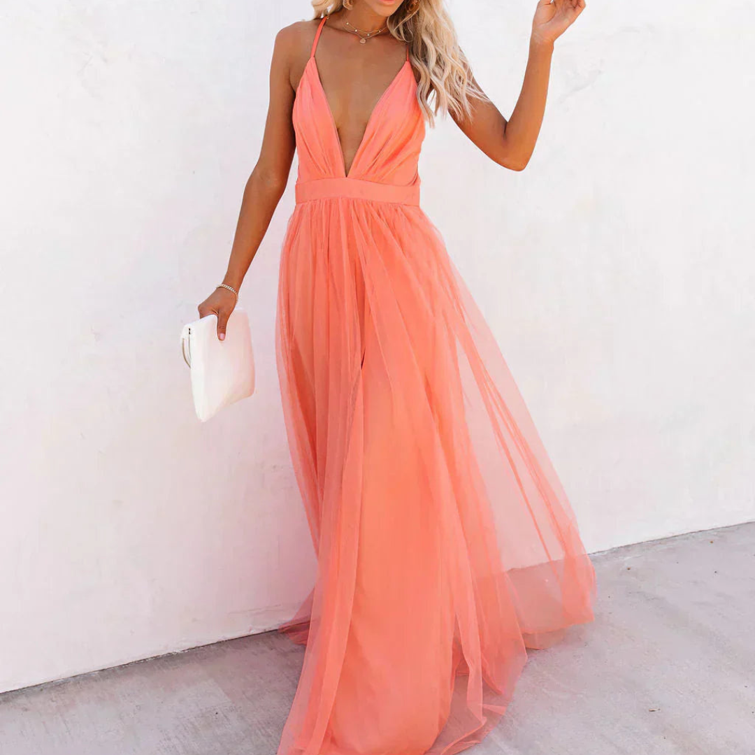 Vestido Maxi Luminoso Coral