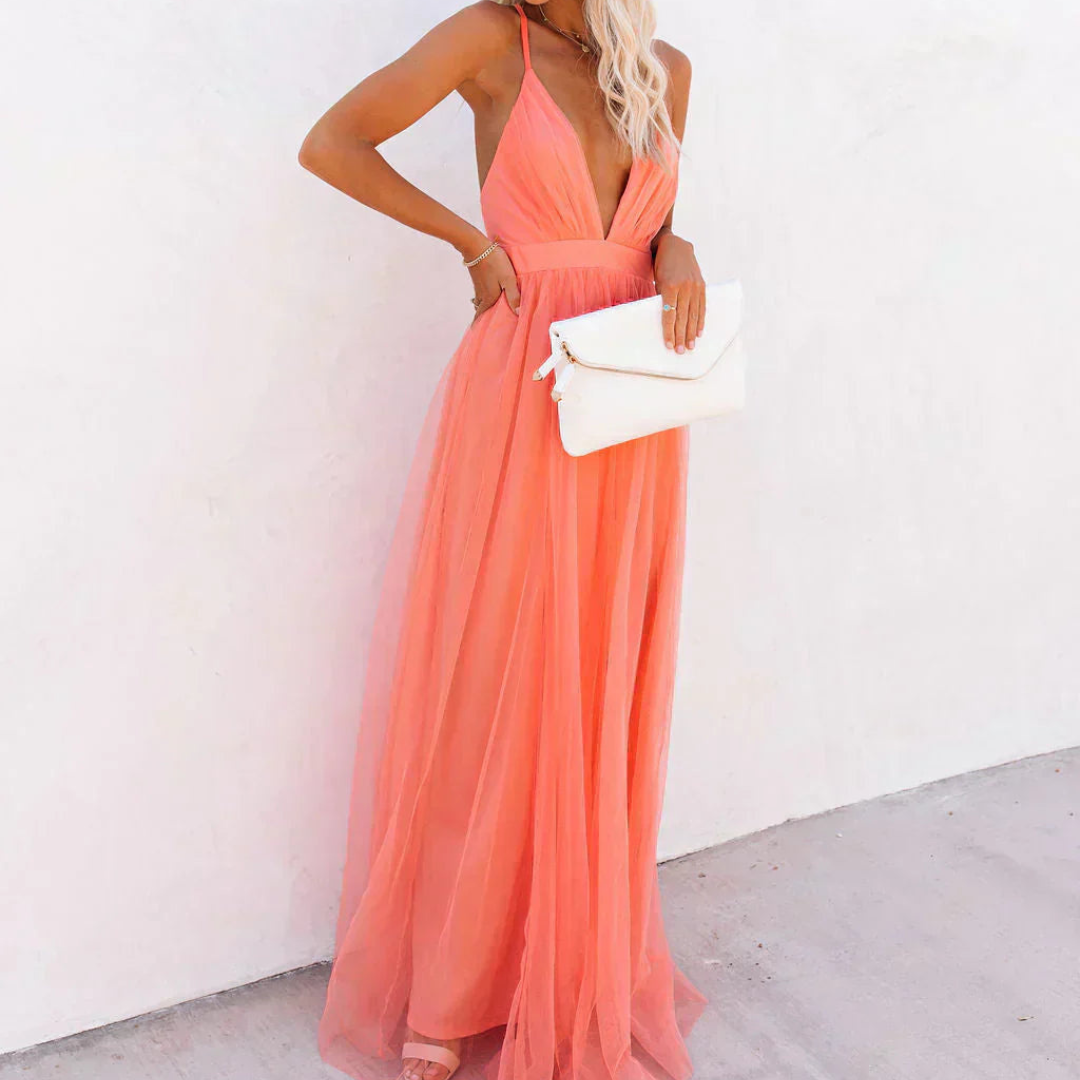 Vestido Maxi Luminoso Coral