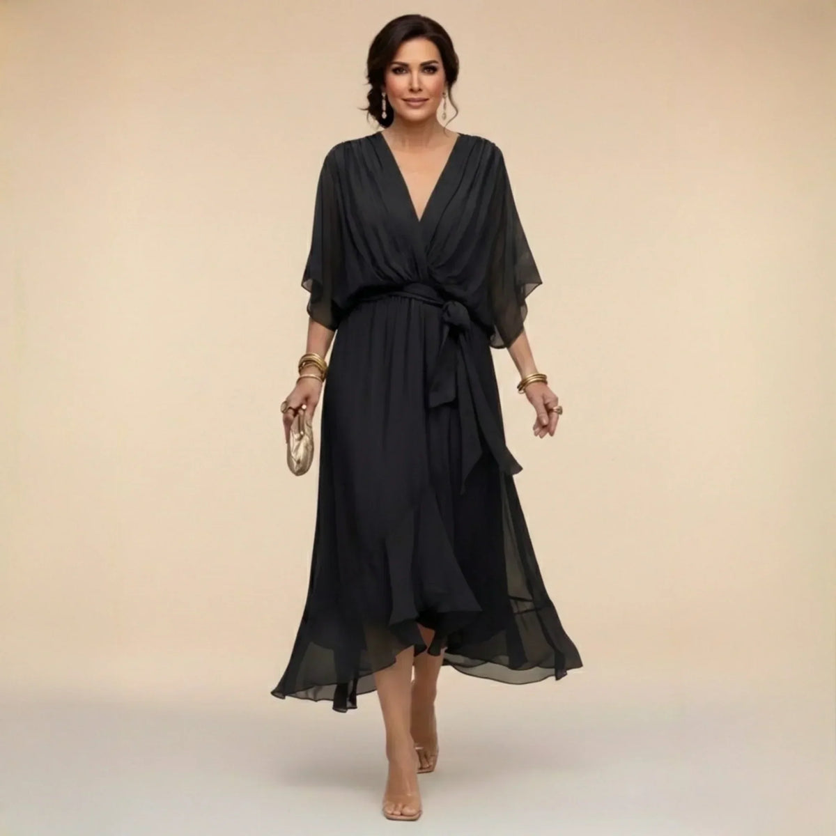 Vestido de chiffon con escote en V