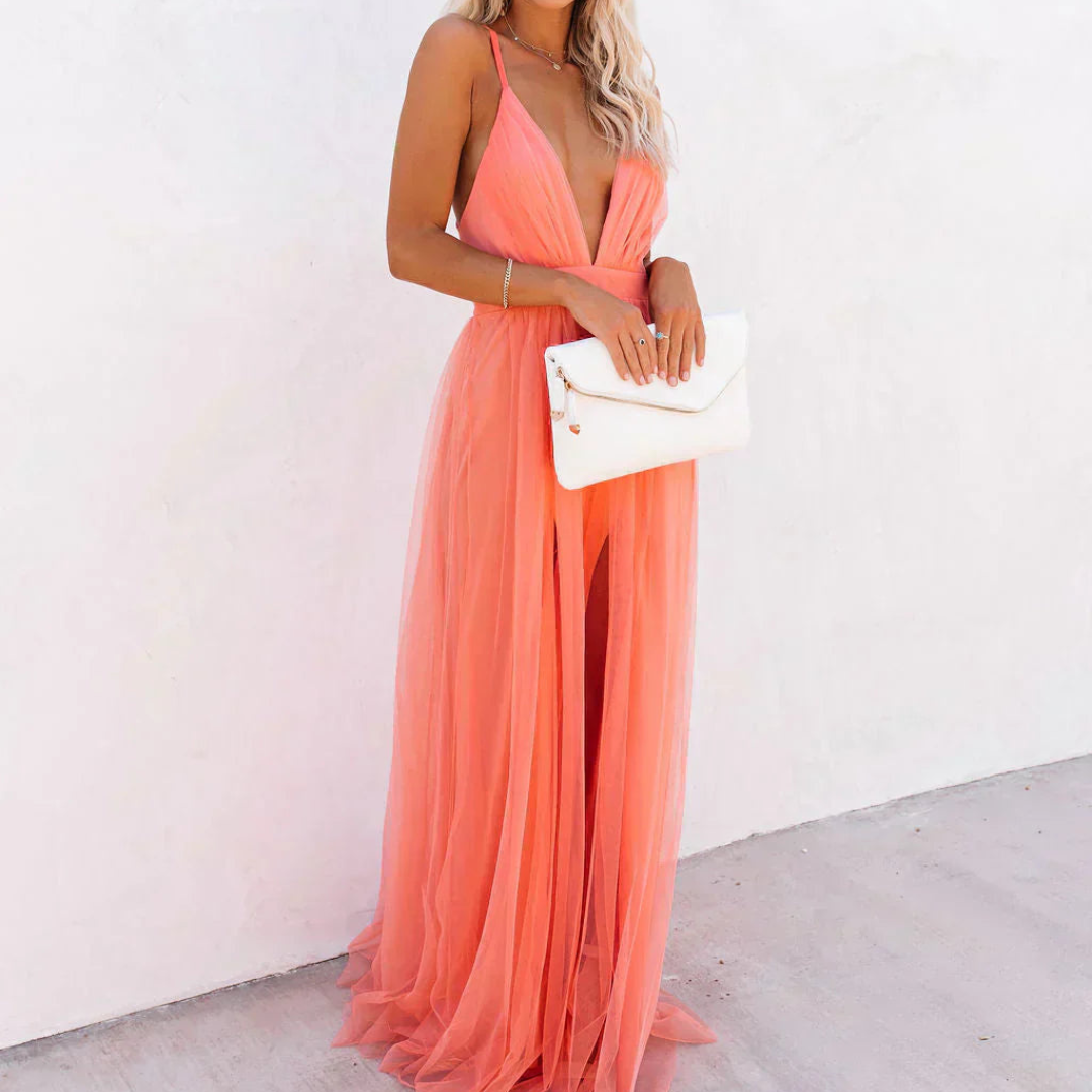 Vestido Maxi Luminoso Coral