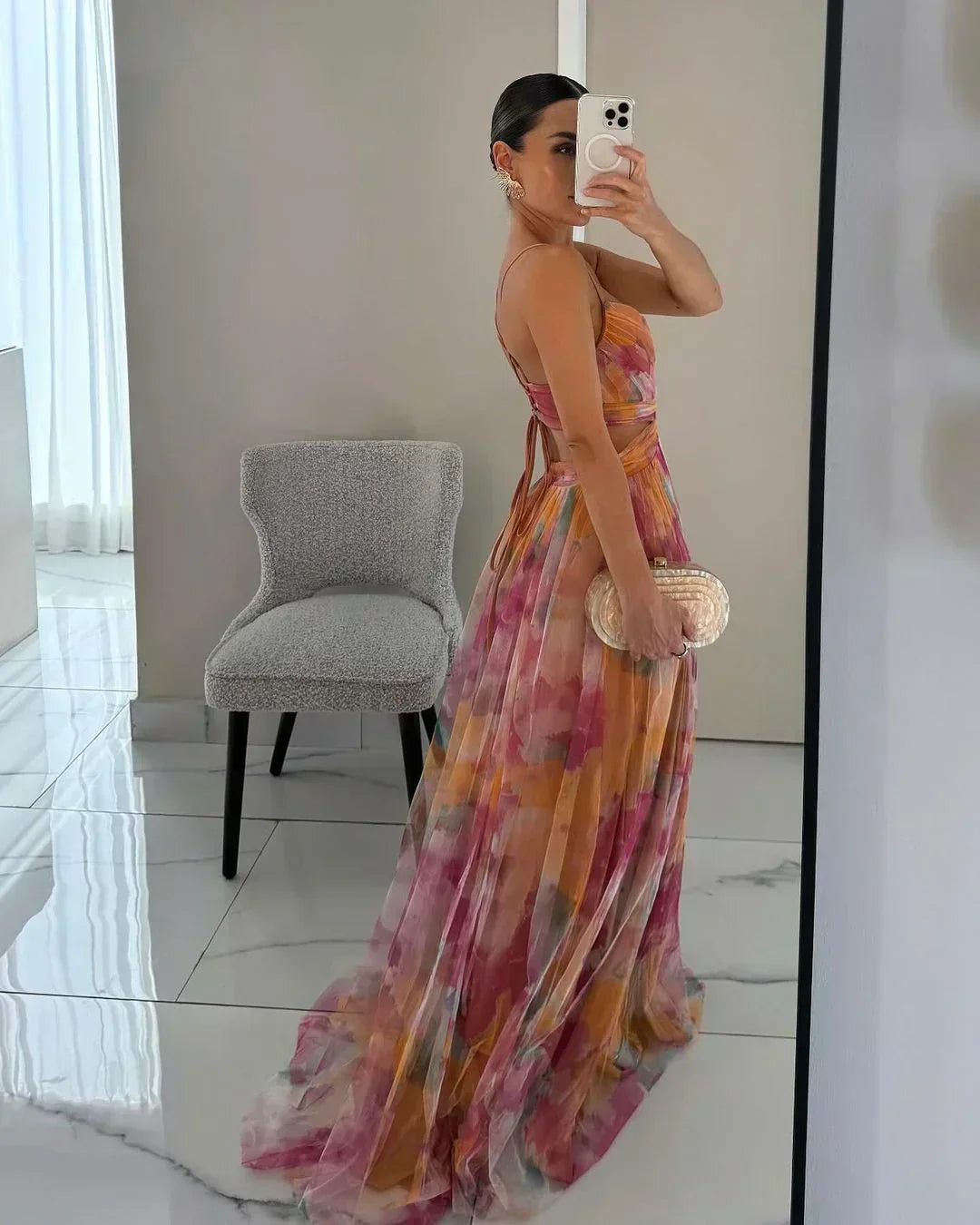 Vestido Largo con Estampado Floral