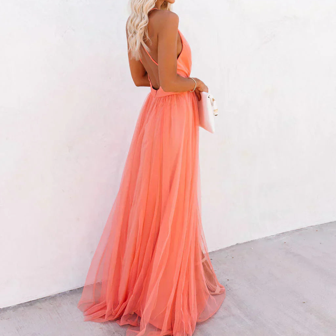 Vestido Maxi Luminoso Coral