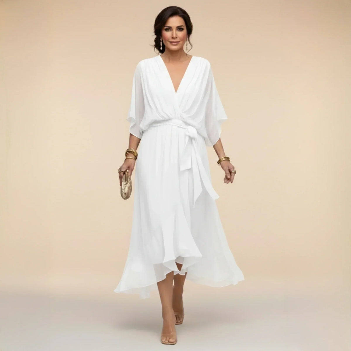 Vestido de chiffon con escote en V
