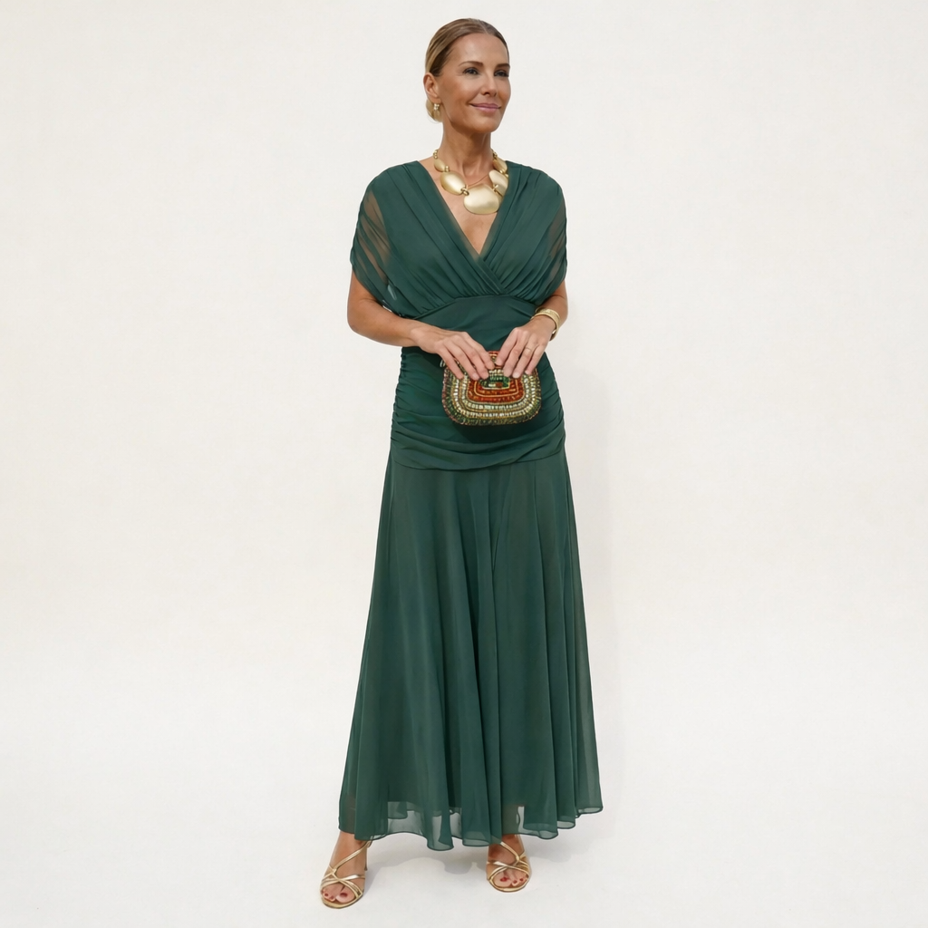 Vestido Floral Largo con Escote en V