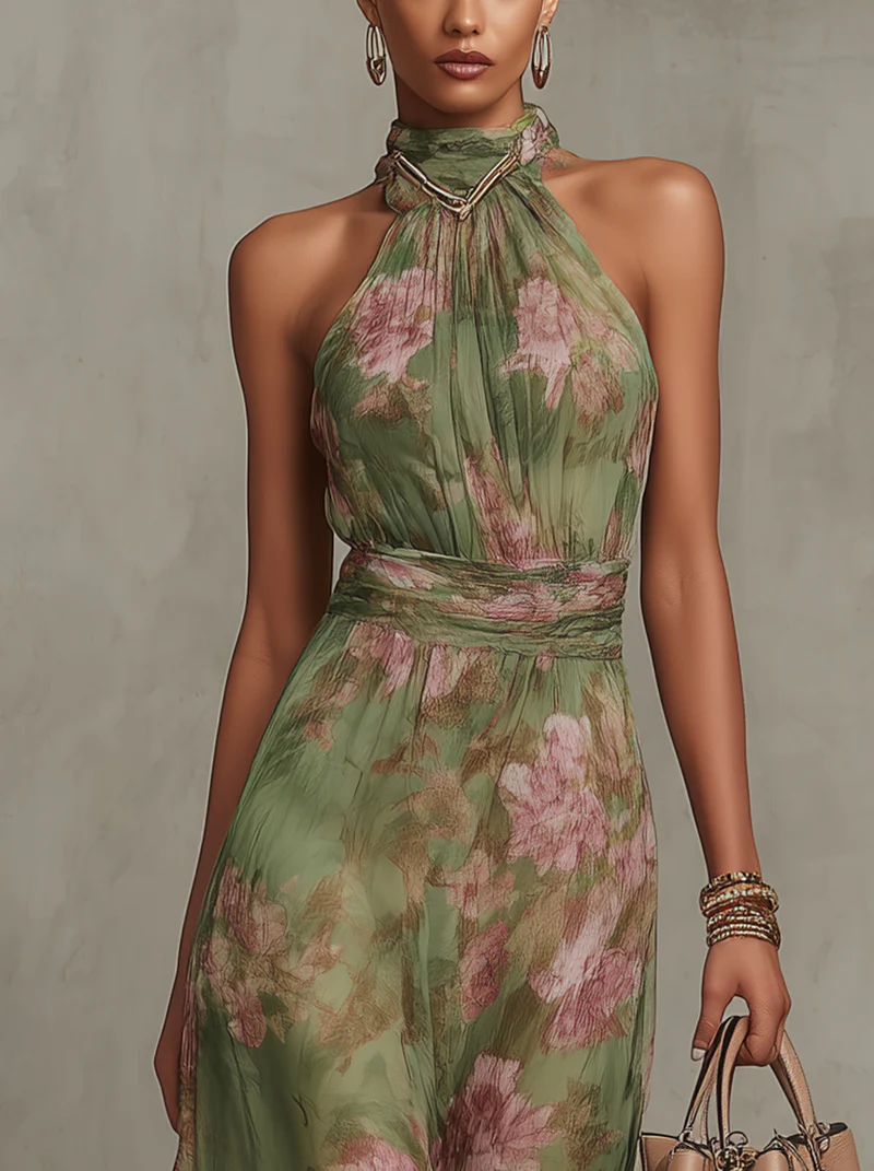 Vestido Maxi Floral Verde
