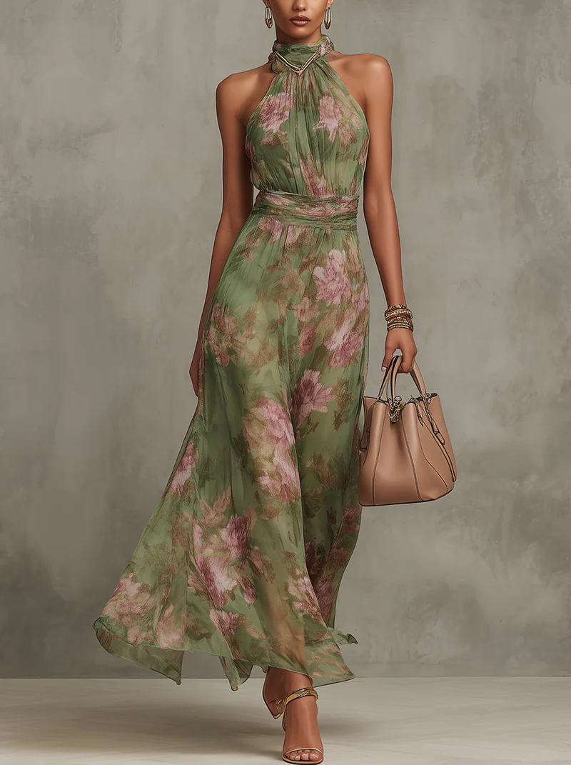 Vestido Maxi Floral Verde