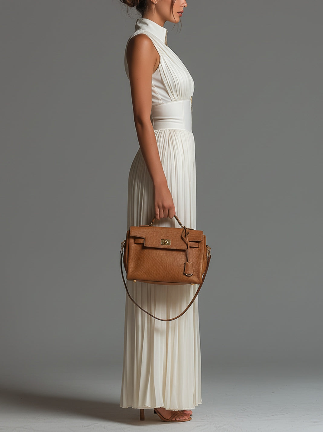 Vestido de Gasa Blanca Plisada