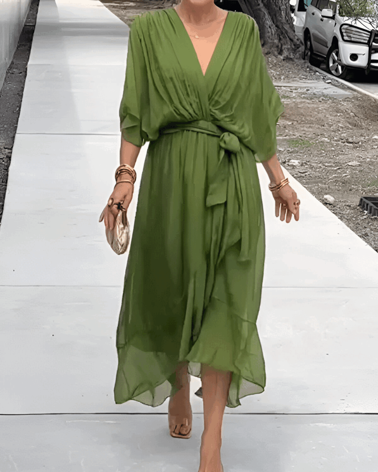 Vestido de chiffon con escote en V