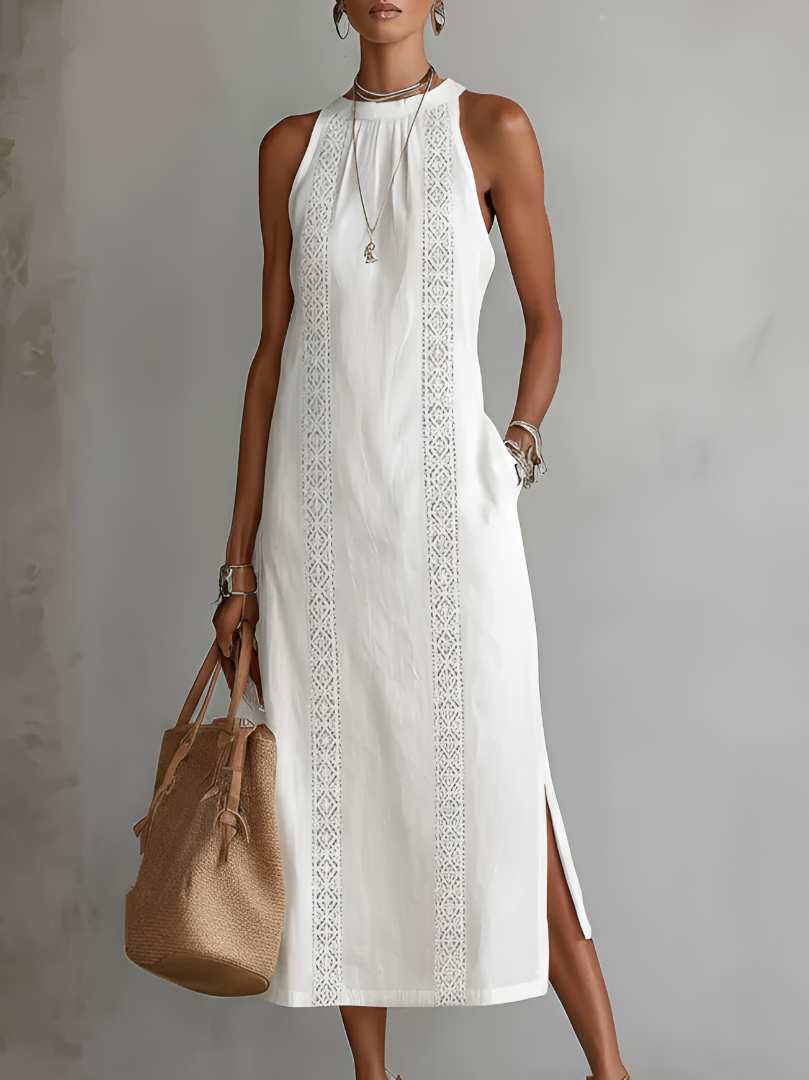 Vestido Midi Elegante con Cuello Mao