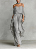 Conjunto Fluido Gris con Top de Tirantes y Pantalón Ligero