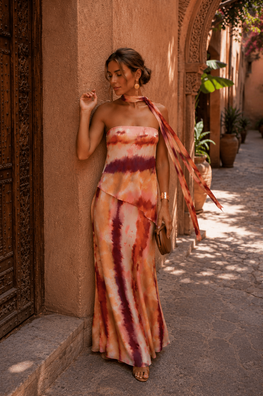 Vestido largo estampado sin tirantes