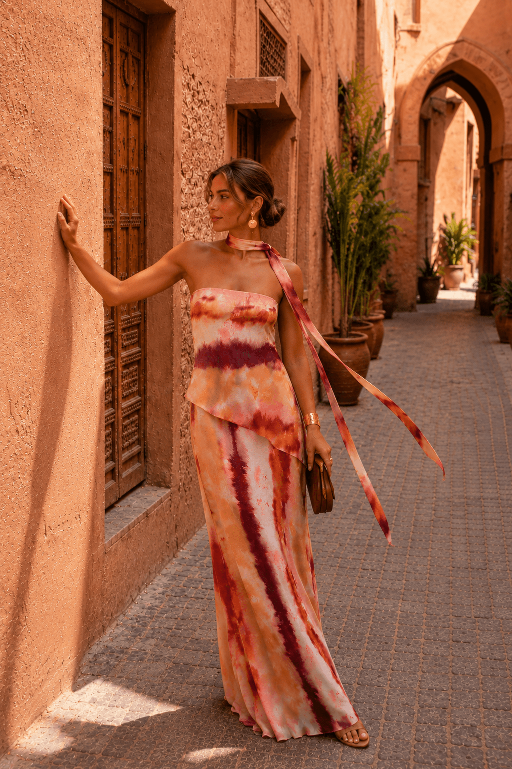 Vestido largo estampado sin tirantes