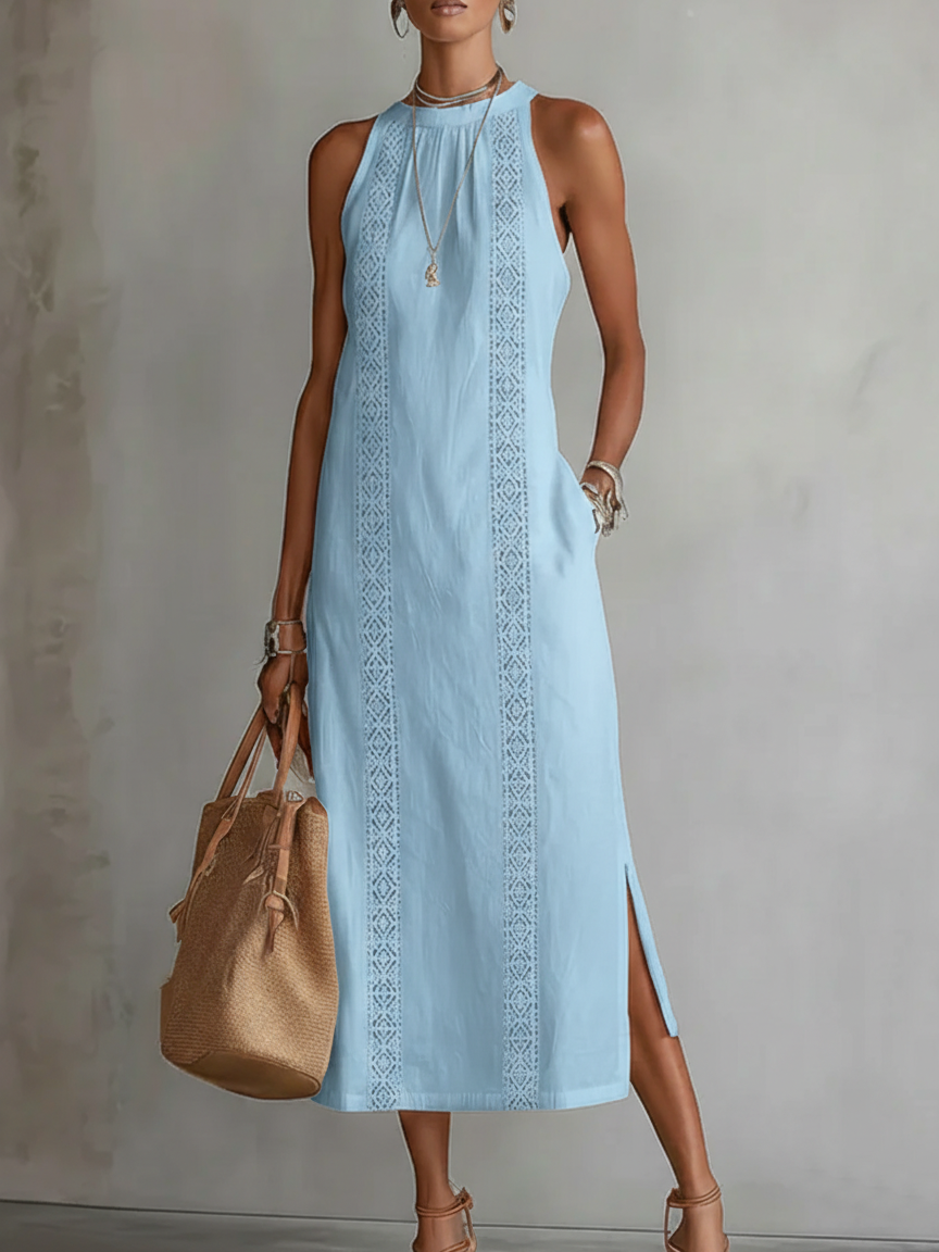 Vestido Midi Elegante con Cuello Mao
