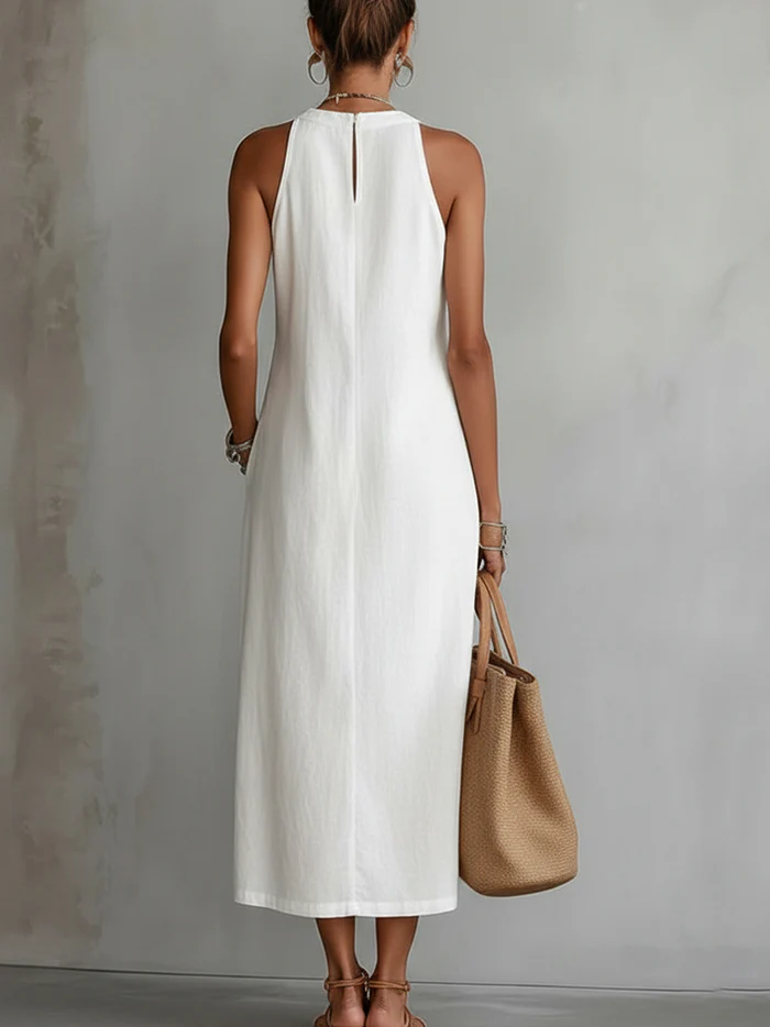 Vestido Midi Elegante con Cuello Mao