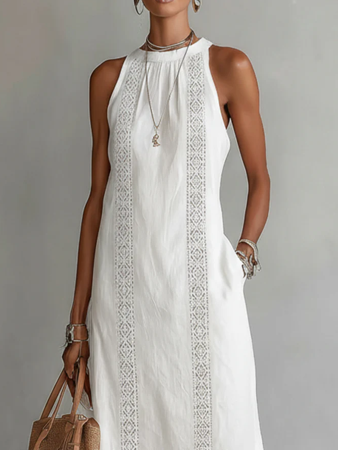 Vestido Midi Elegante con Cuello Mao