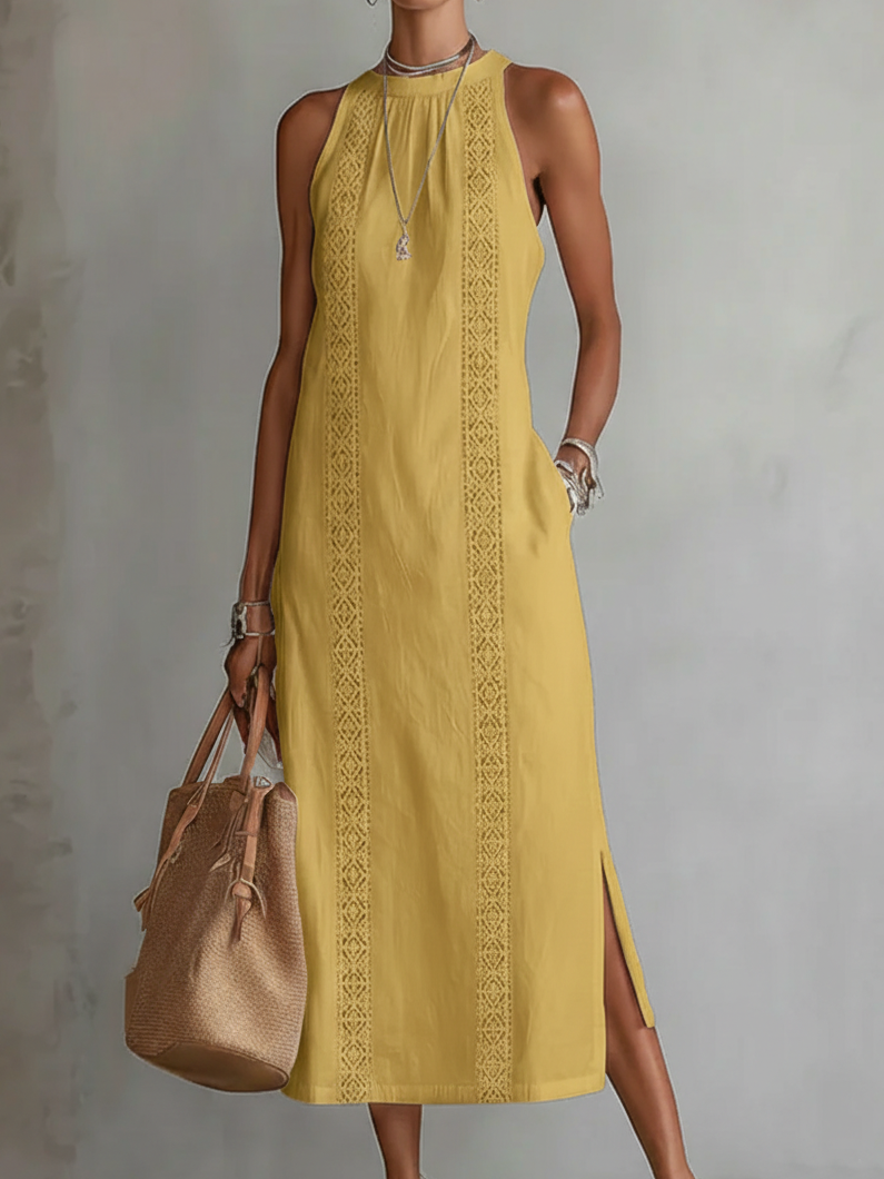 Vestido Midi Elegante con Cuello Mao