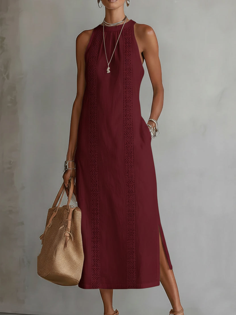 Vestido Midi Elegante con Cuello Mao