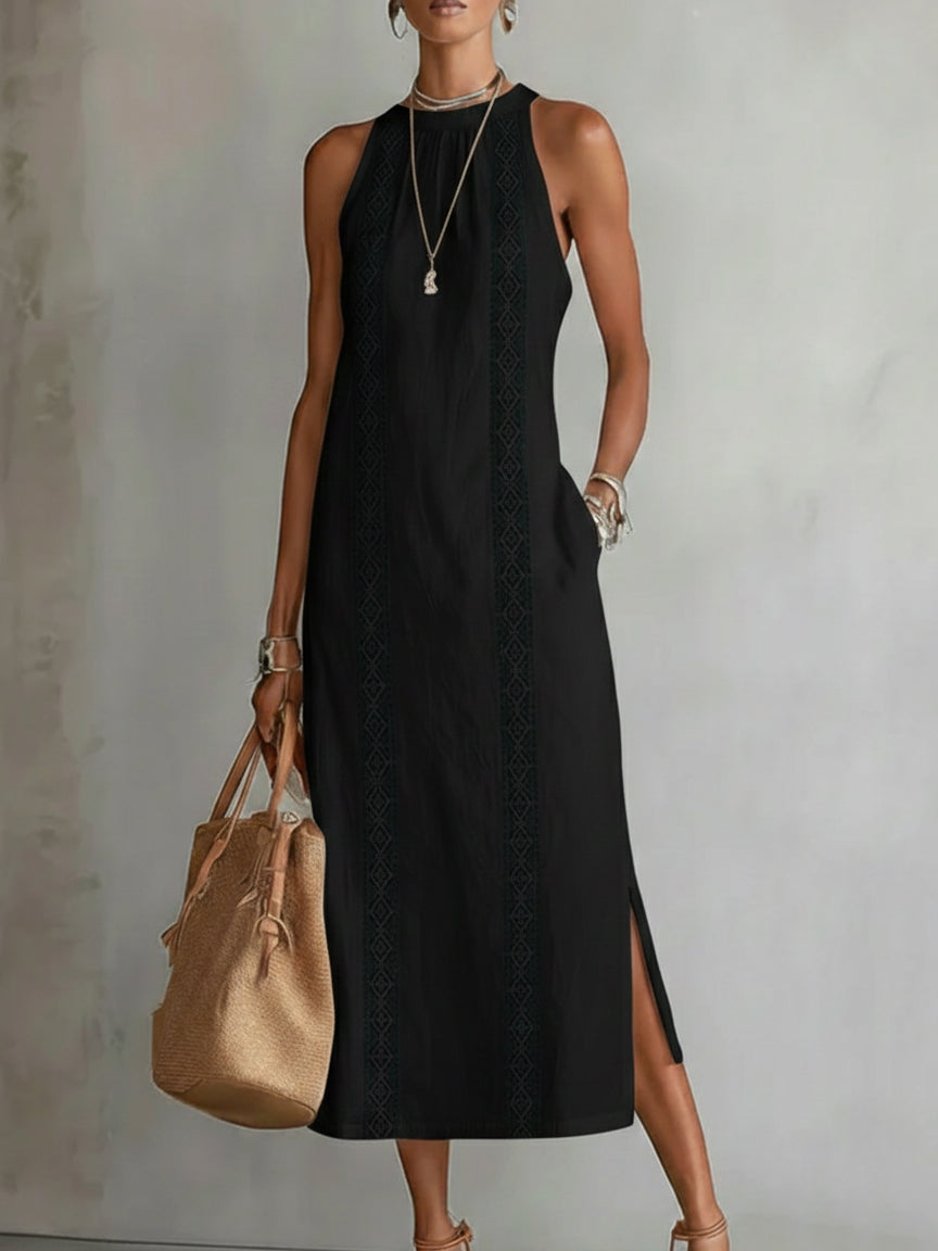 Vestido Midi Elegante con Cuello Mao