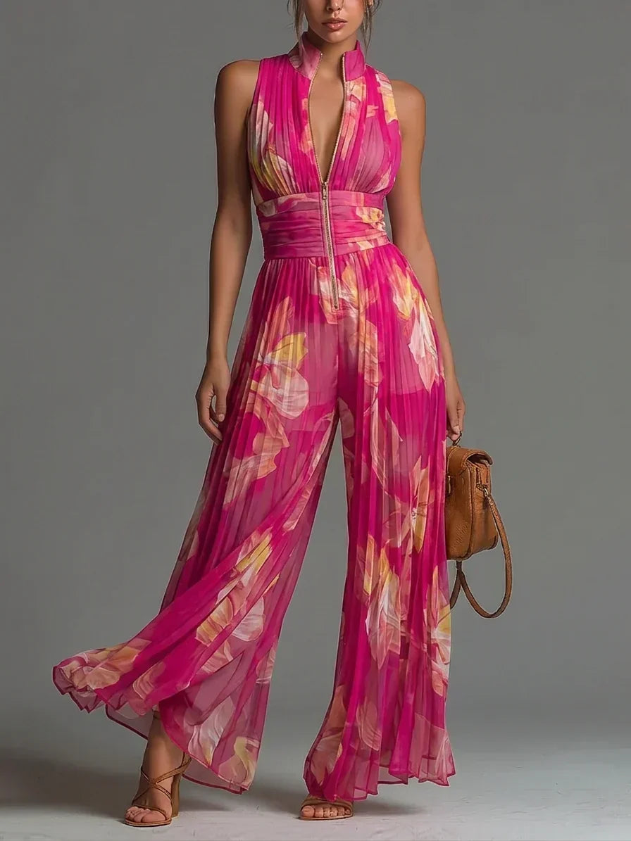 Jumpsuit Plisado De Gala Cuello Alto