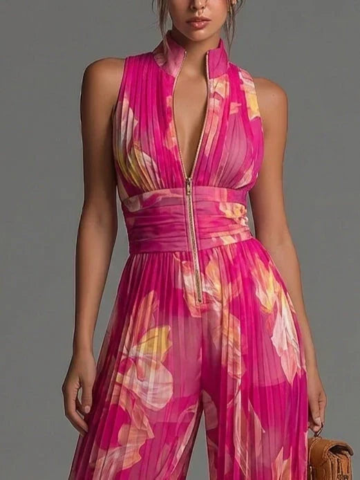 Jumpsuit Plisado De Gala Cuello Alto