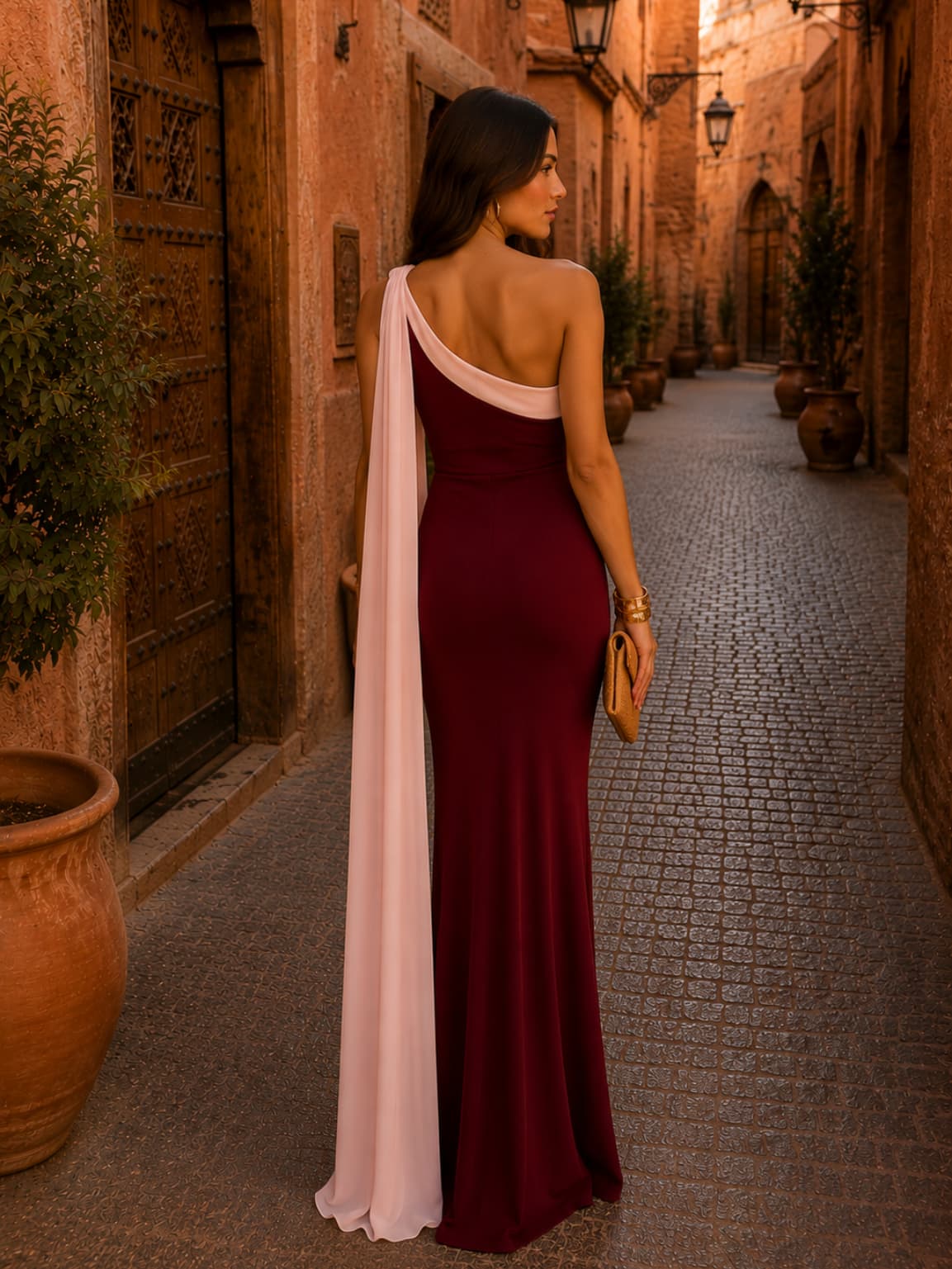 Vestido estilo Vivian en burdeos