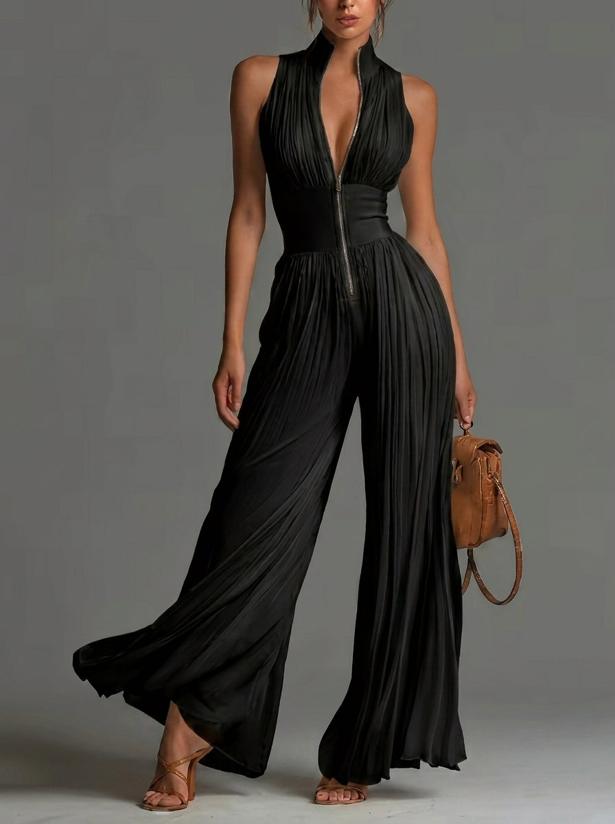 Jumpsuit Plisado De Gala Cuello Alto